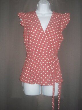 womens polka dot wrap look blouse. Monteau size large